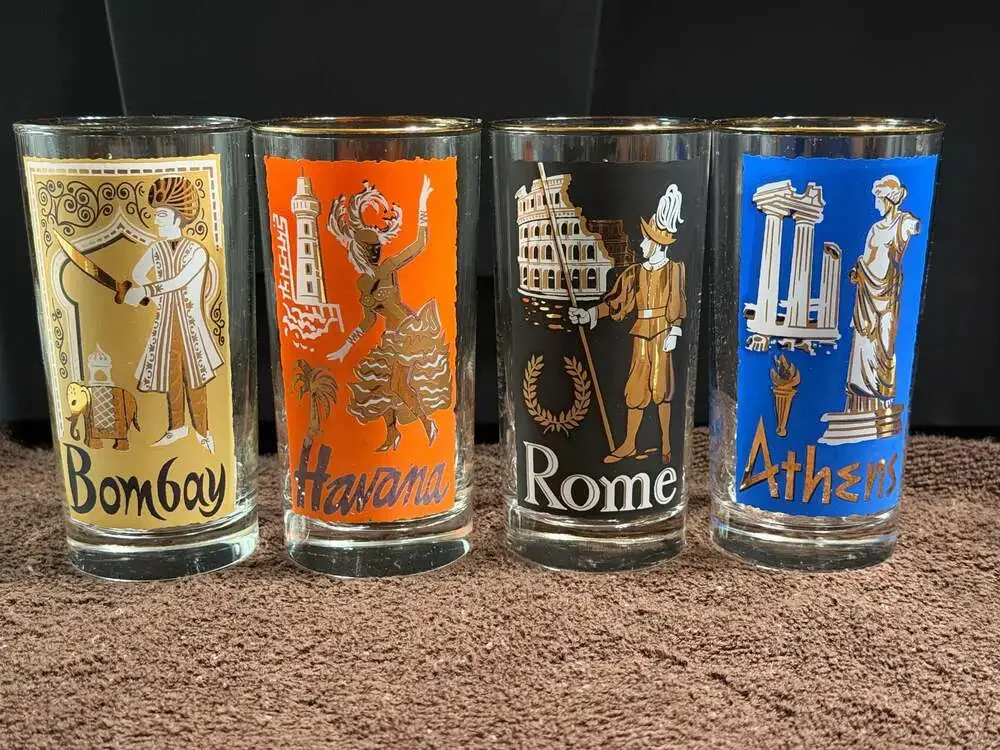 Set of 4 Vintage Libbey 'International Cities of the World' Highball Glasses